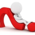 3D character sitting on a large red question mark, symbolizing inquiry and decision-making related to air sanitizers and HVAC services.